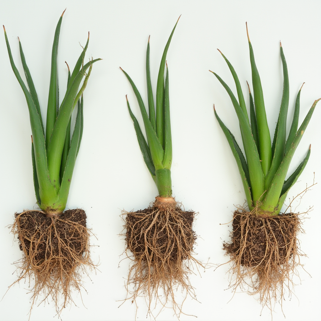 Proces rozmnażania Agave victoriae-reginae: trzy etapy pokazujące odrost korzeniowy, oddzielenie od rośliny matecznej i ukorzenianie w perlite, kadr sekwencyjny