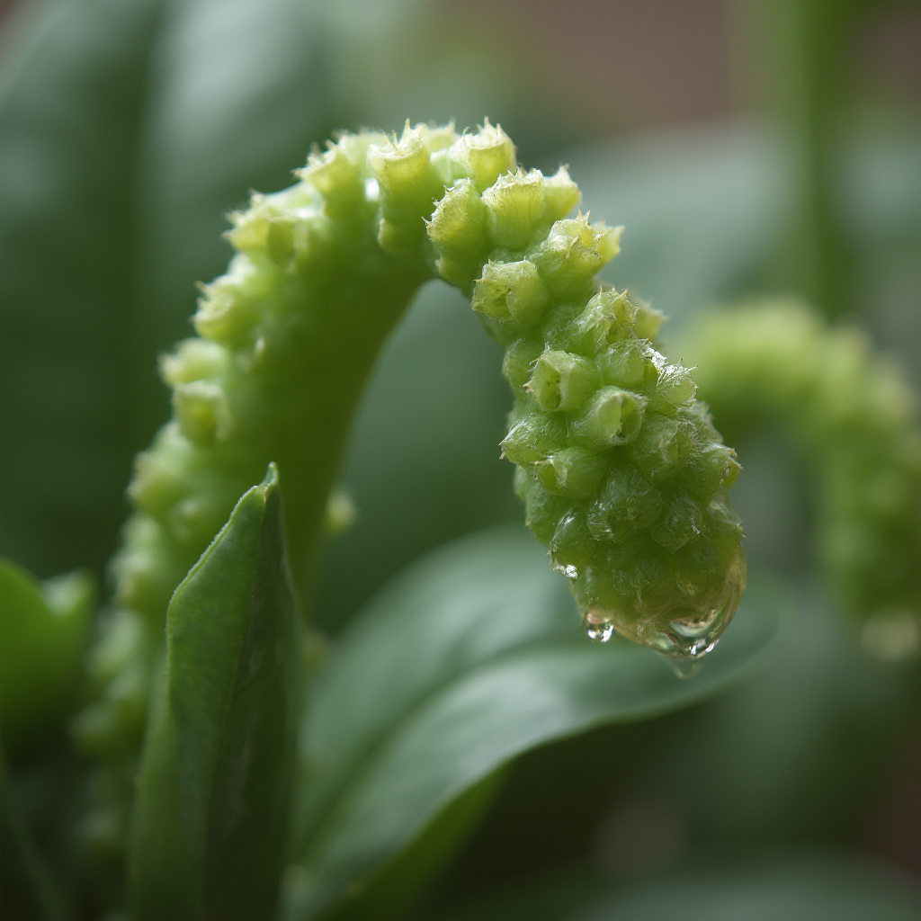 Podlewanie Gasteria brachyphylla konewką z długą szyjką, kropla wody na liściu