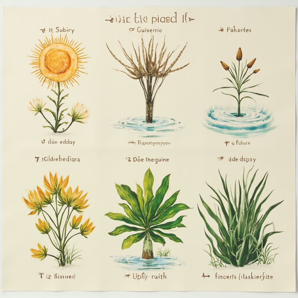 Kalendarz pielęgnacji Haworthia truncata podzielony na cztery sezony z ikonografikami słońca, kropli wody i temperatury