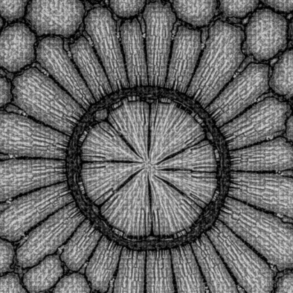 Liść Haworsji prążkowanej (Haworthia limifolia) w przekroju poprzecznym pod mikroskopem elektronowym. Kadr: widoczne trzywarstwowa struktura tkanki wodnej.