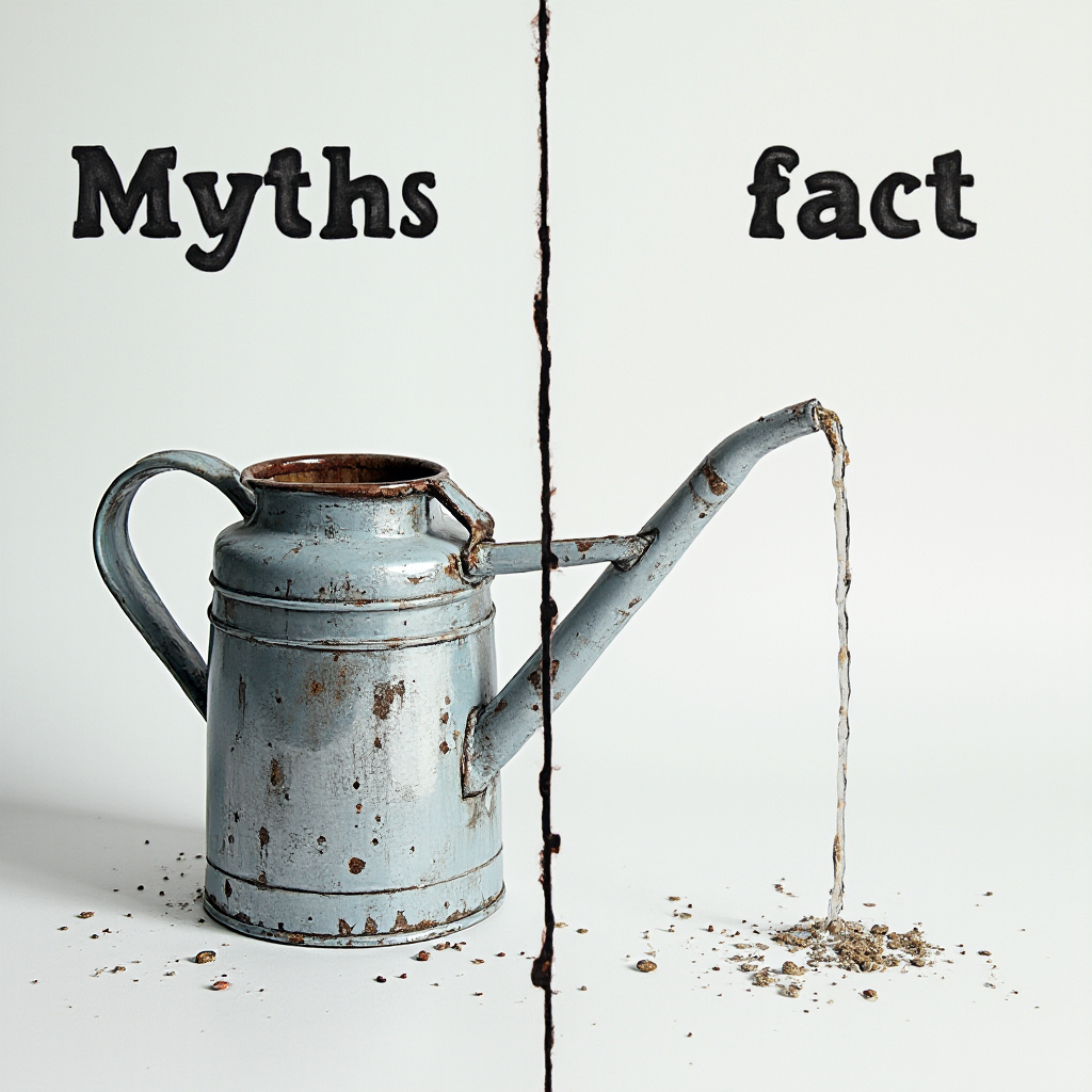 Porównanie mitów i faktów w formie graficznej: przekreślony obraz przelewającej się konewki vs. pipeta z kroplą wody