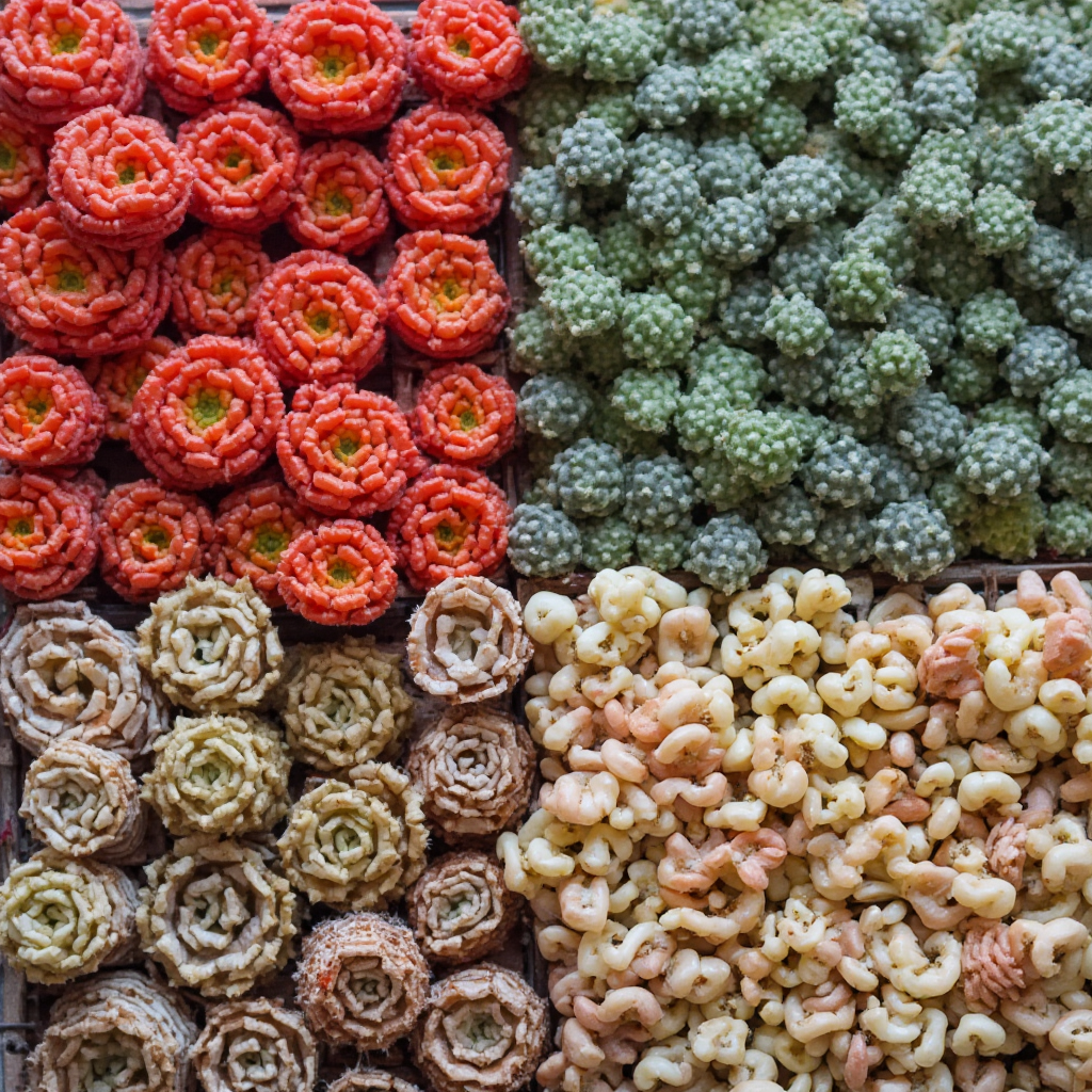 Kolekcja różnych odmian Lithops hookeri: 'Red Top', 'Albiflora', 'Marginata' ułożone w kolorowe mozaiki