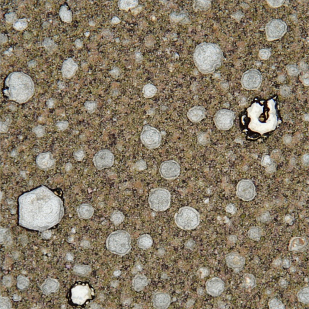 Mikroskopijne zdjęcie gleby dla Lithops hookeri: mieszanka granulatu lawowego, perlitu i kruszywa kwarcowego, powiększenie 10x