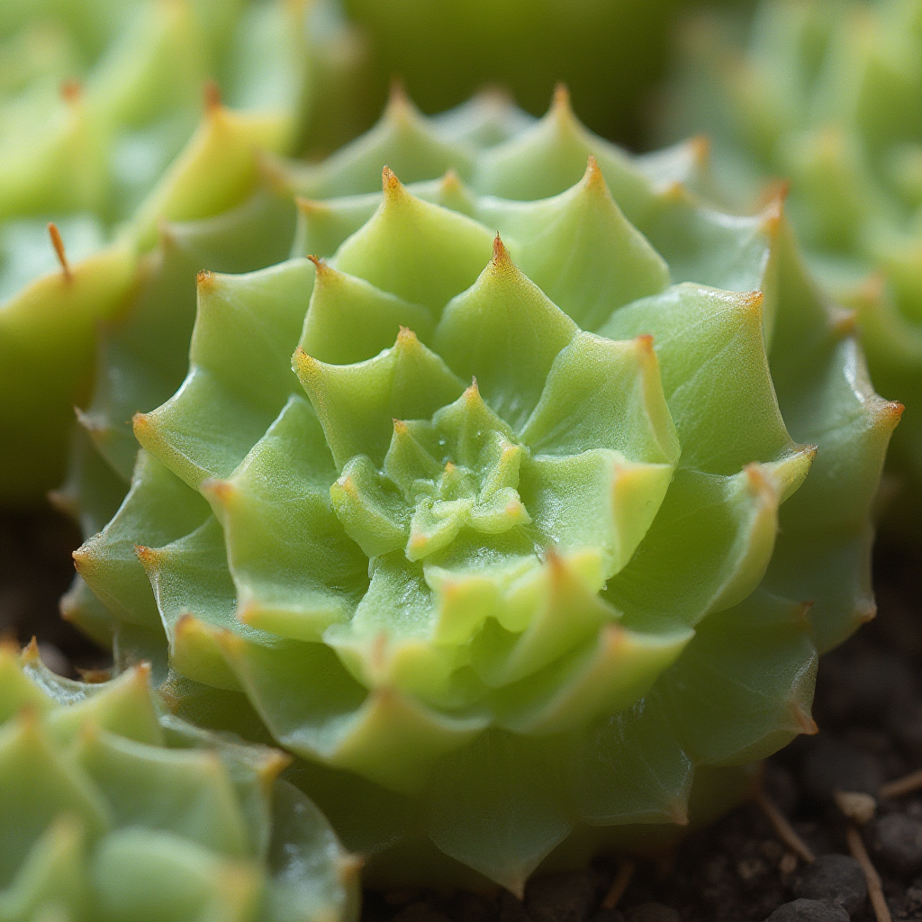 Makro zbliżenie liści Lithops lesliei (Lithops lesliei) z widocznymi półprzezroczystymi okienkami i siecią żyłek. Ostre światło boczne podkreślające trójwymiarową strukturę epidermy.