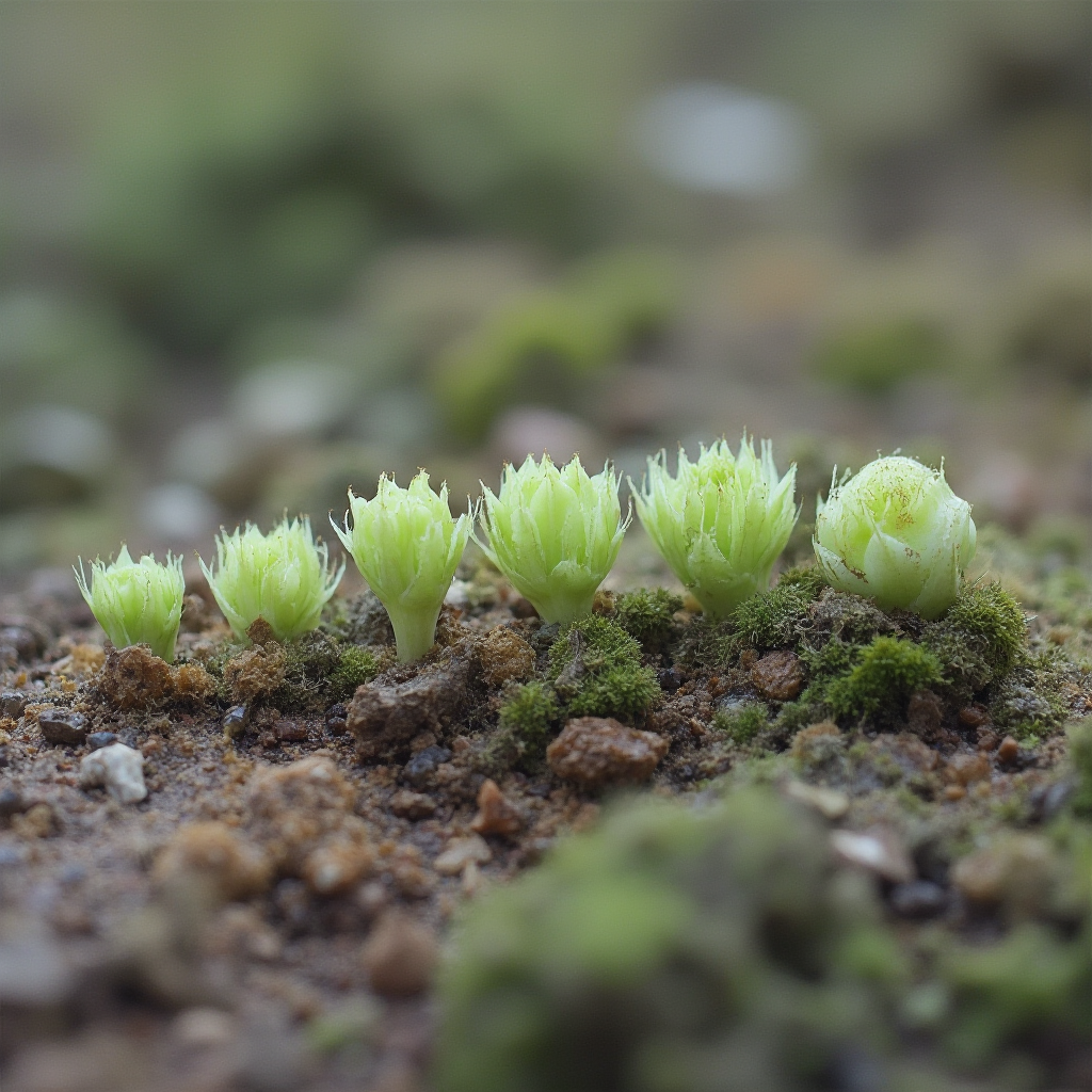 Siewki Lithops optica (Lithops optica) w różnych stadiach rozwoju. Kadr: seria zdjęć pokazująca przemianę od kiełka do formy dorosłej.